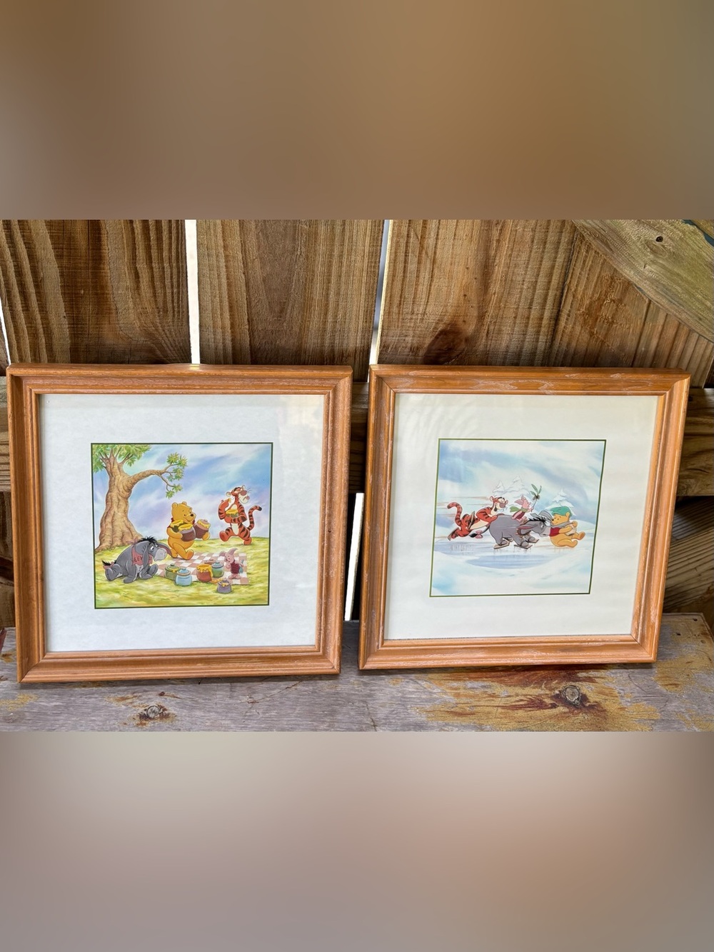 Set of 2 Winnie the Pooh & Friends Framed Pictures Size 9 5/8” x 9 5/8”